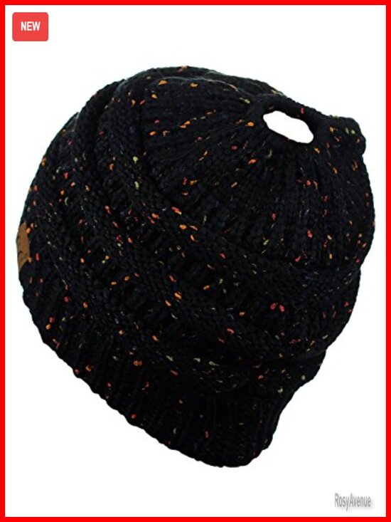 Stretchable Cable Knit Ponytail Beanie Hat for Bun